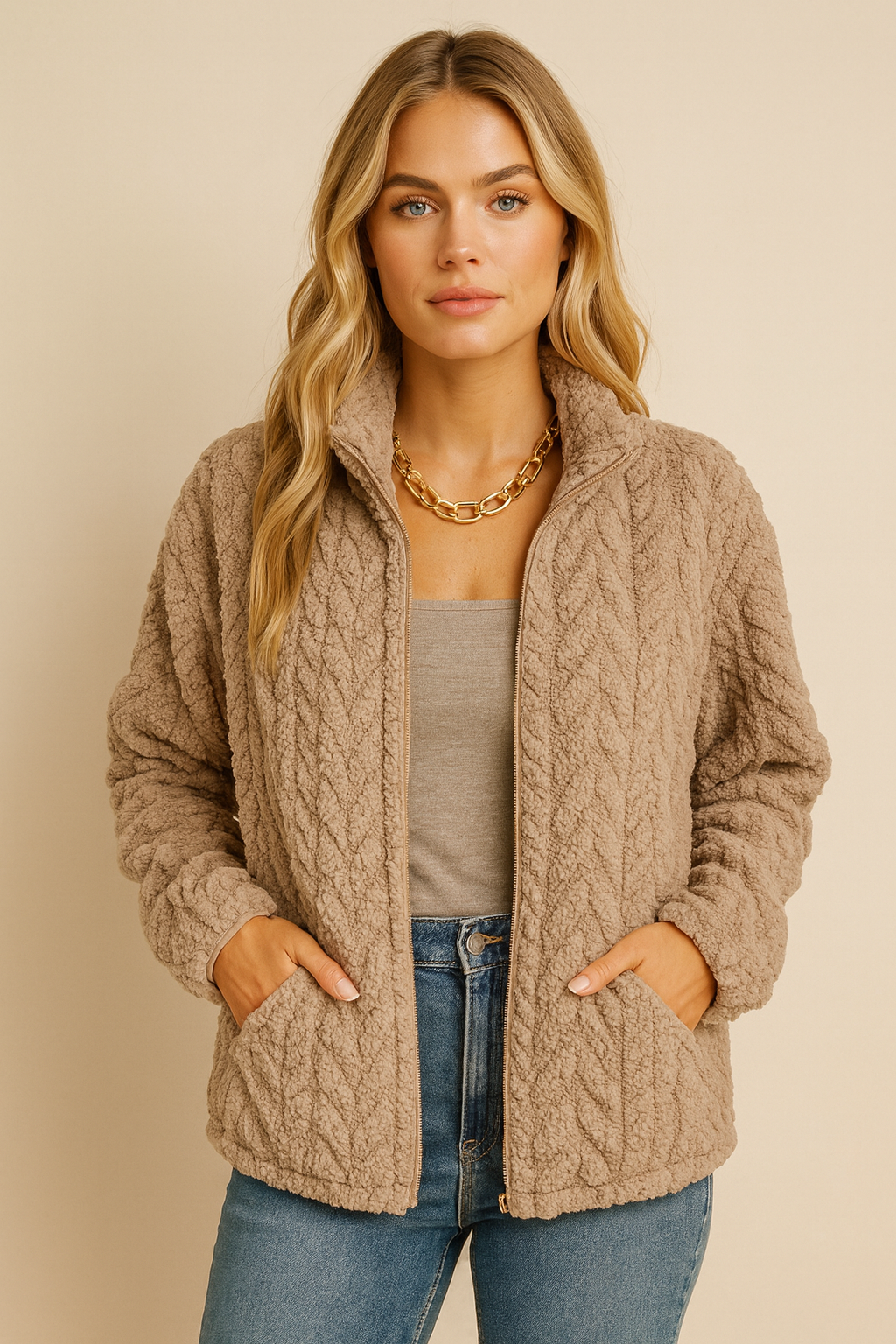 Dames Fleece Vest met Kabel Patroon Warm en Elegant