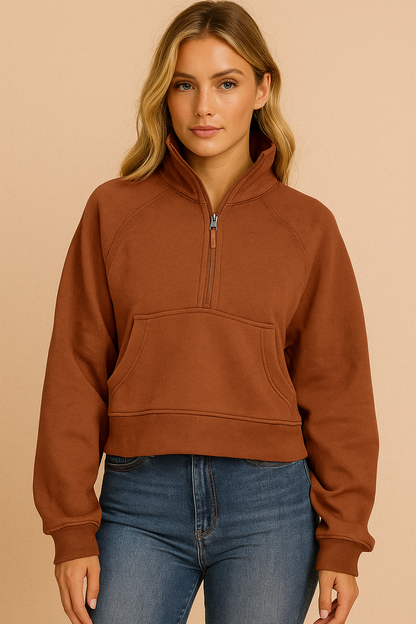 Dames Sweatshirt Sportief Comfortabel met Halve Rits