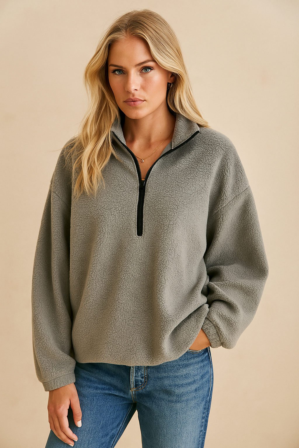 Dames Fleece Trui Warm met Halve Rits
