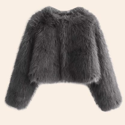 Korte Imitatiebont Jas Warm en Stijlvol - Mode Vibes