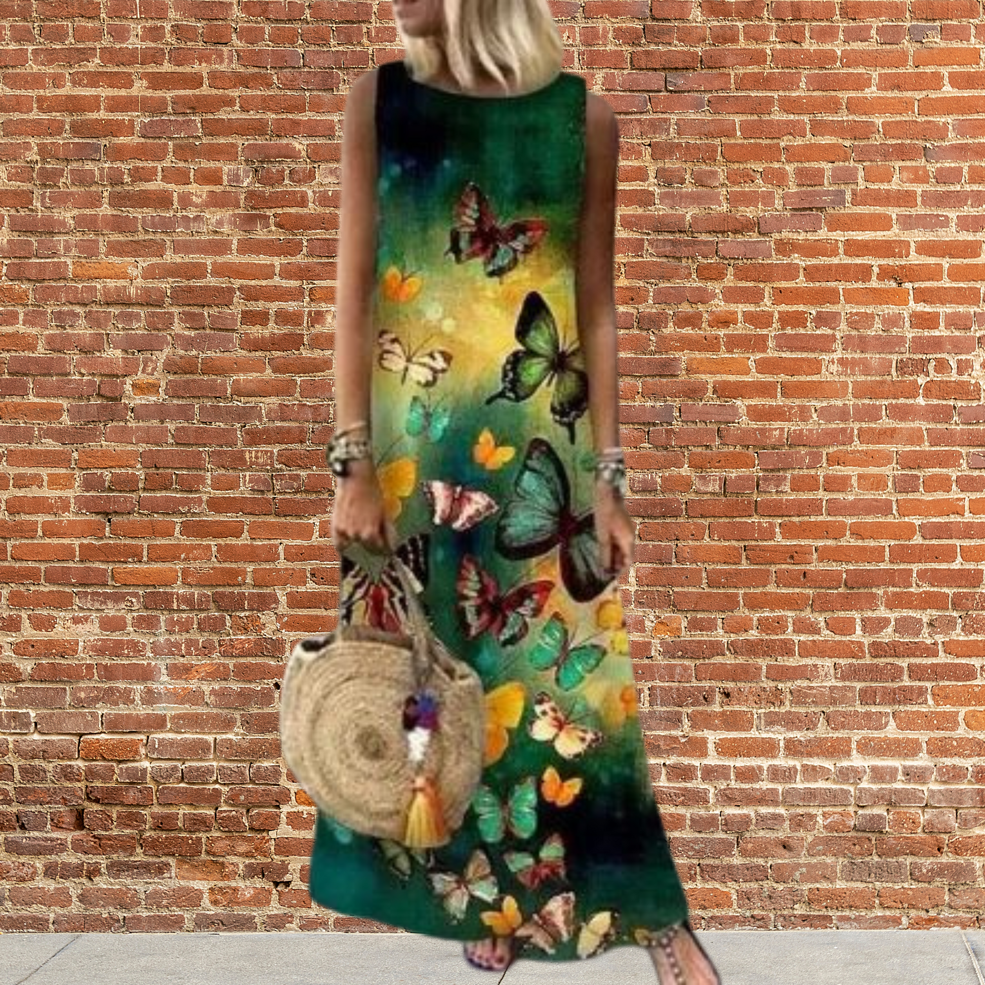 Vrouwelijke Lange Jurk Ronde Hals Bloemenprint - Mode Vibes