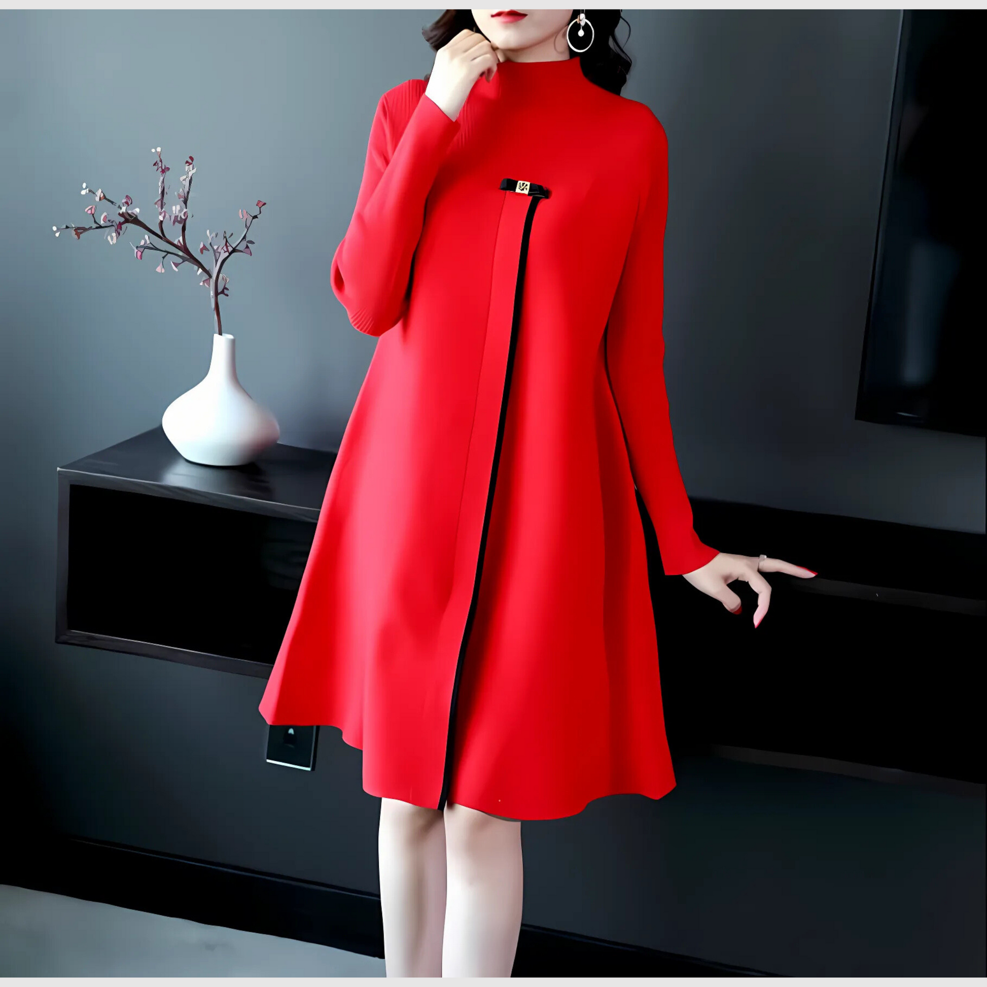 Vintage Gebreide Jurk Knielang Retro Stijl - Mode Vibes