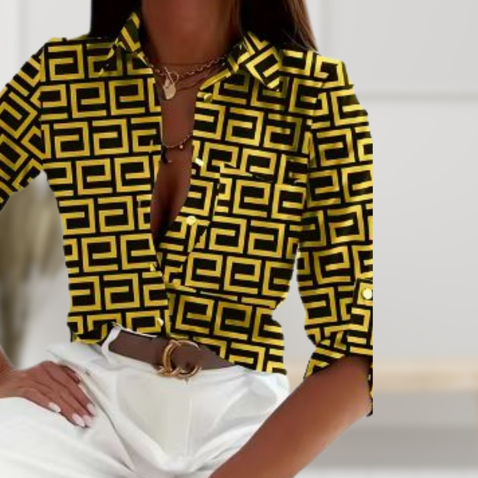 Vrouwelijke Top Griekse Print Elegante Stijl - Mode Vibes