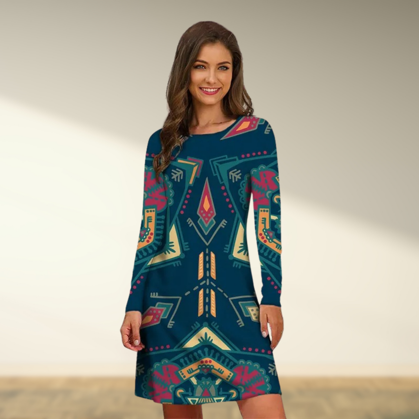 Vrouwelijke Vintage Jurk Lange Mouwen Retro Stijl - Mode Vibes