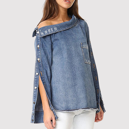Asymmetrische Blouse Dames Denim Trendy Model - Mode Vibes