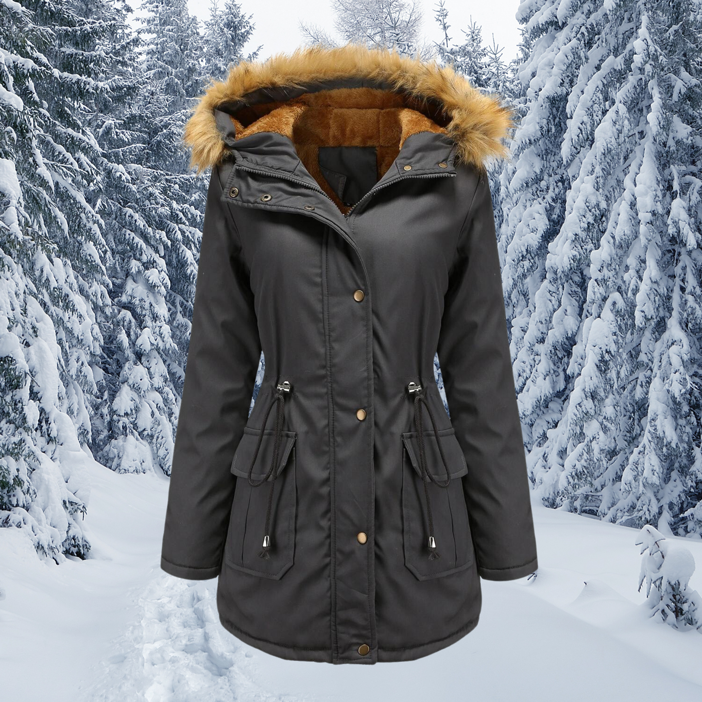 Della - Warme Winterjas met Bontkraag en Capuchon