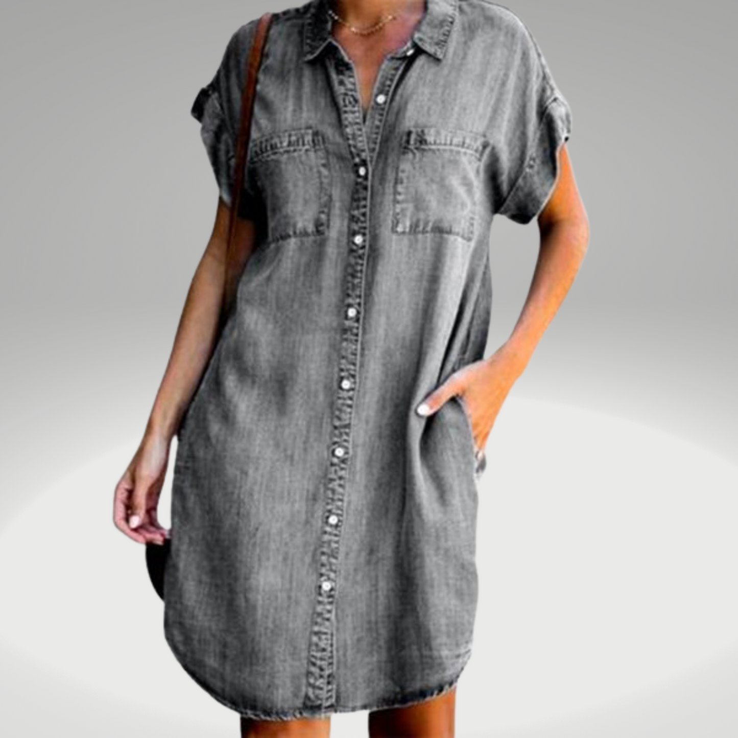 Blauwe Denim Jurk Halflang Effen Stijl