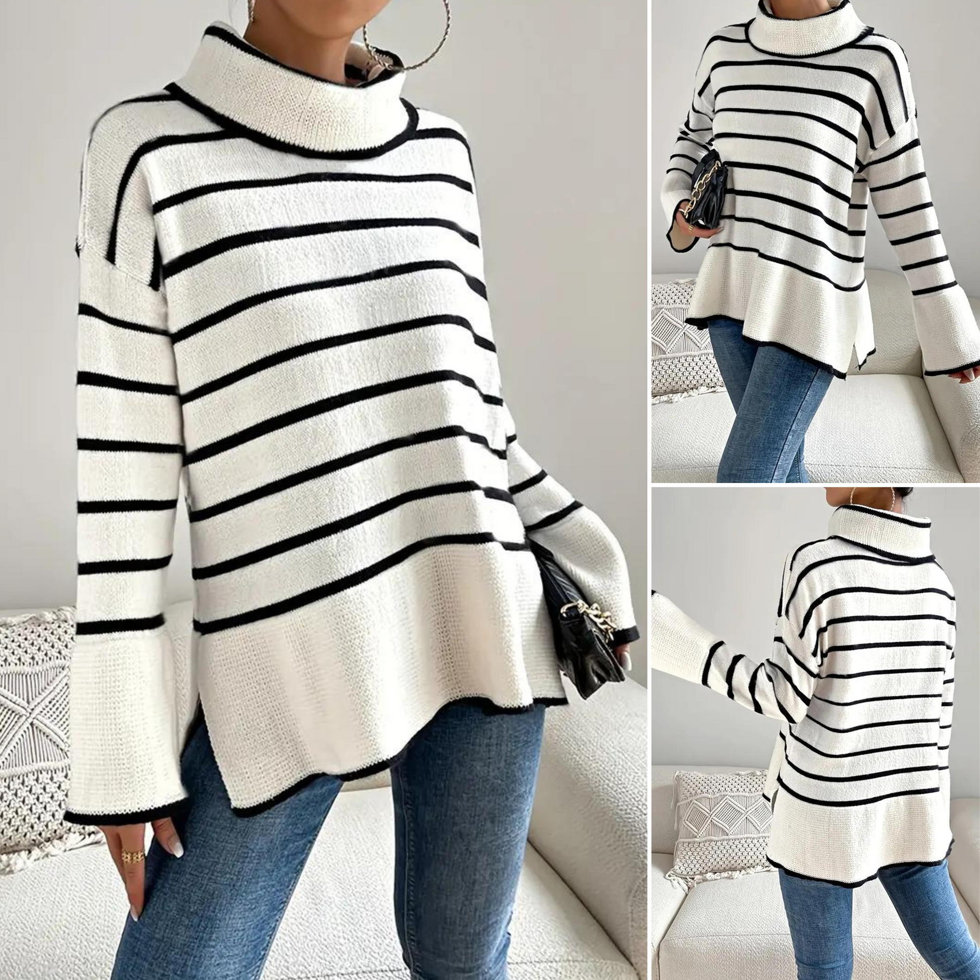 Vrouwelijke Gestreepte Coltrui Zacht Kwaliteit - Mode Vibes