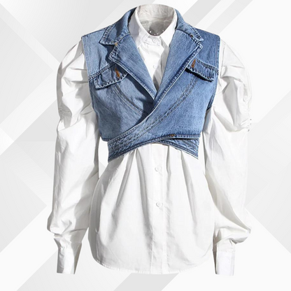 Blouse met Pofmouwen en Denim Vest dames
