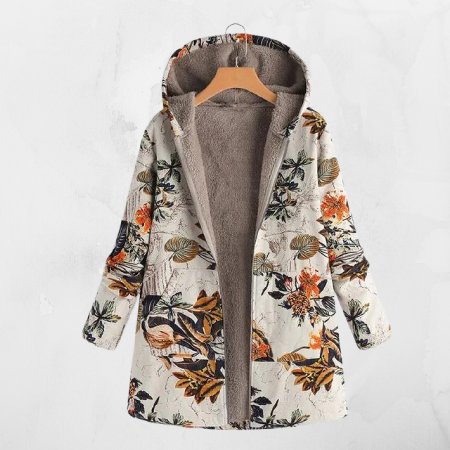 Oversized Jas met Capuchon Lange Mouwen Print
