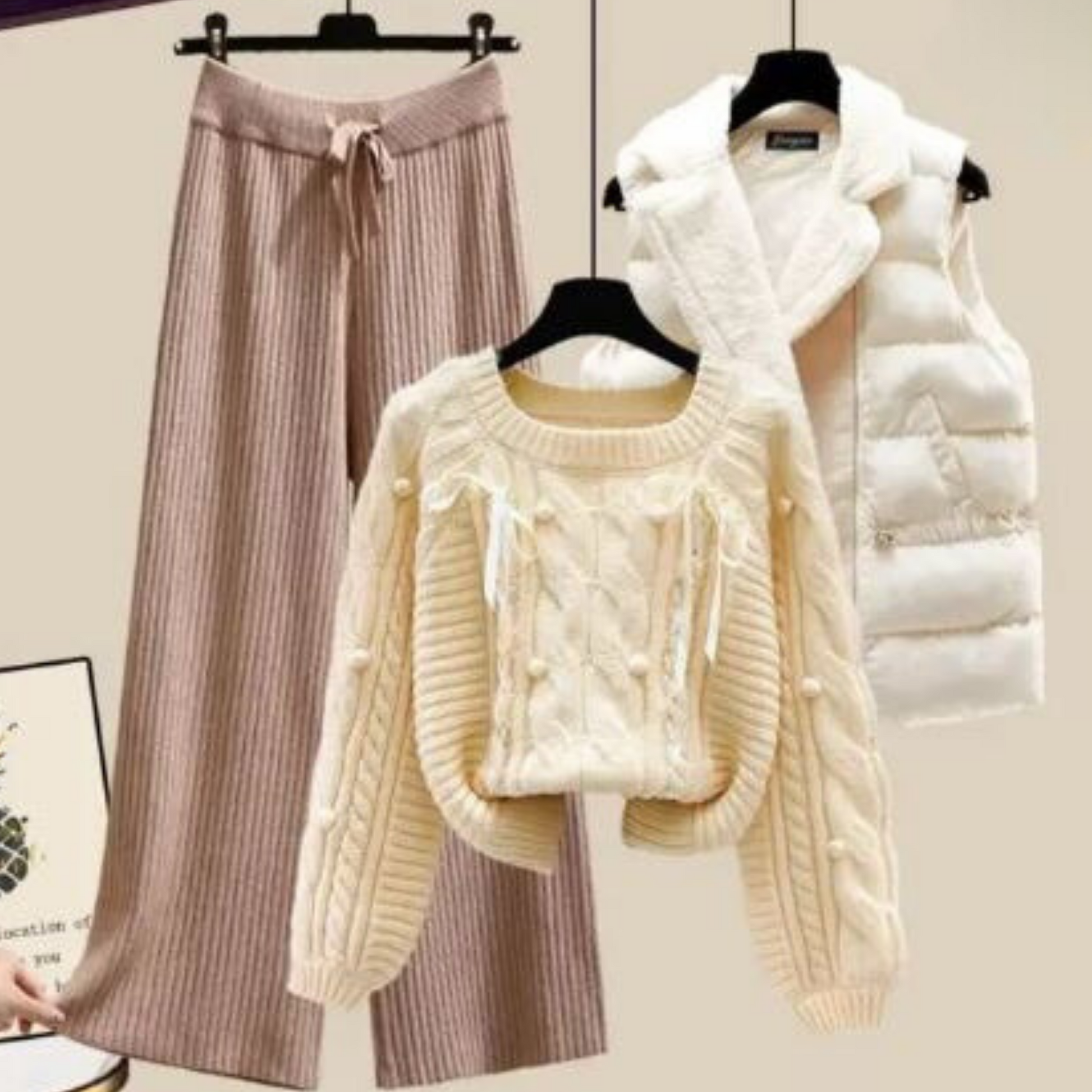 Damesvest Driedelig Set met Trui en Wijde Broek - Mode Vibes