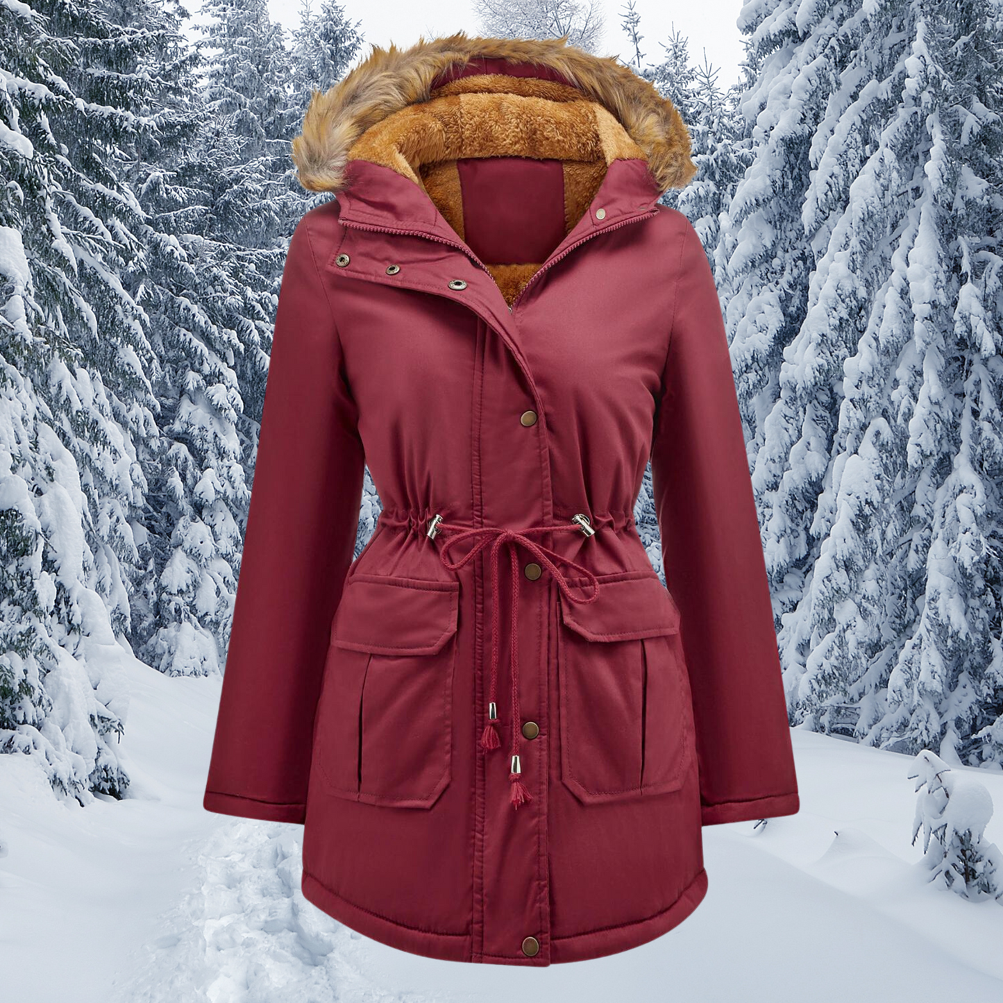 Della - Warme Winterjas met Bontkraag en Capuchon