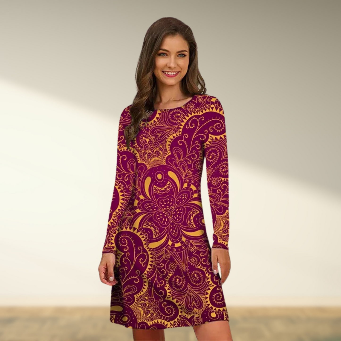 Vrouwelijke Vintage Jurk Lange Mouwen Retro Stijl