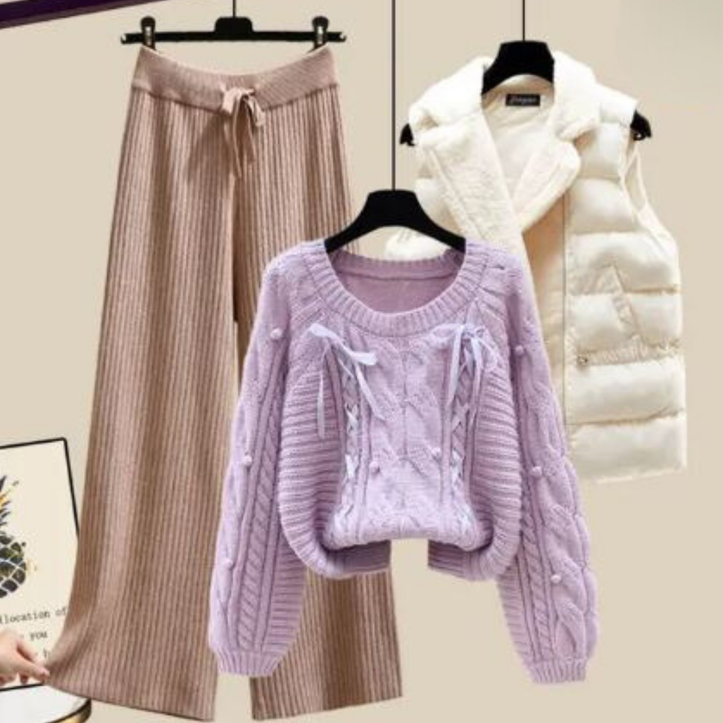 Damesvest Driedelig Set met Trui en Wijde Broek