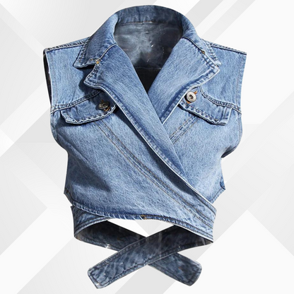 Blouse met Pofmouwen en Denim Vest dames - Mode Vibes