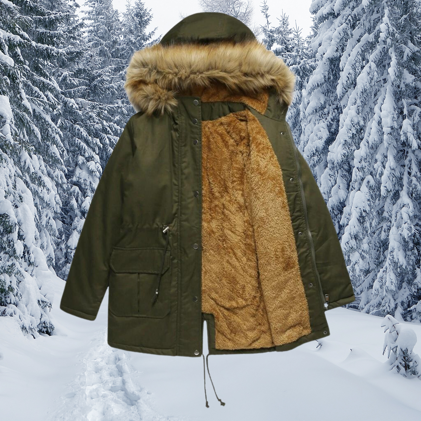 Della - Warme Winterjas met Bontkraag en Capuchon