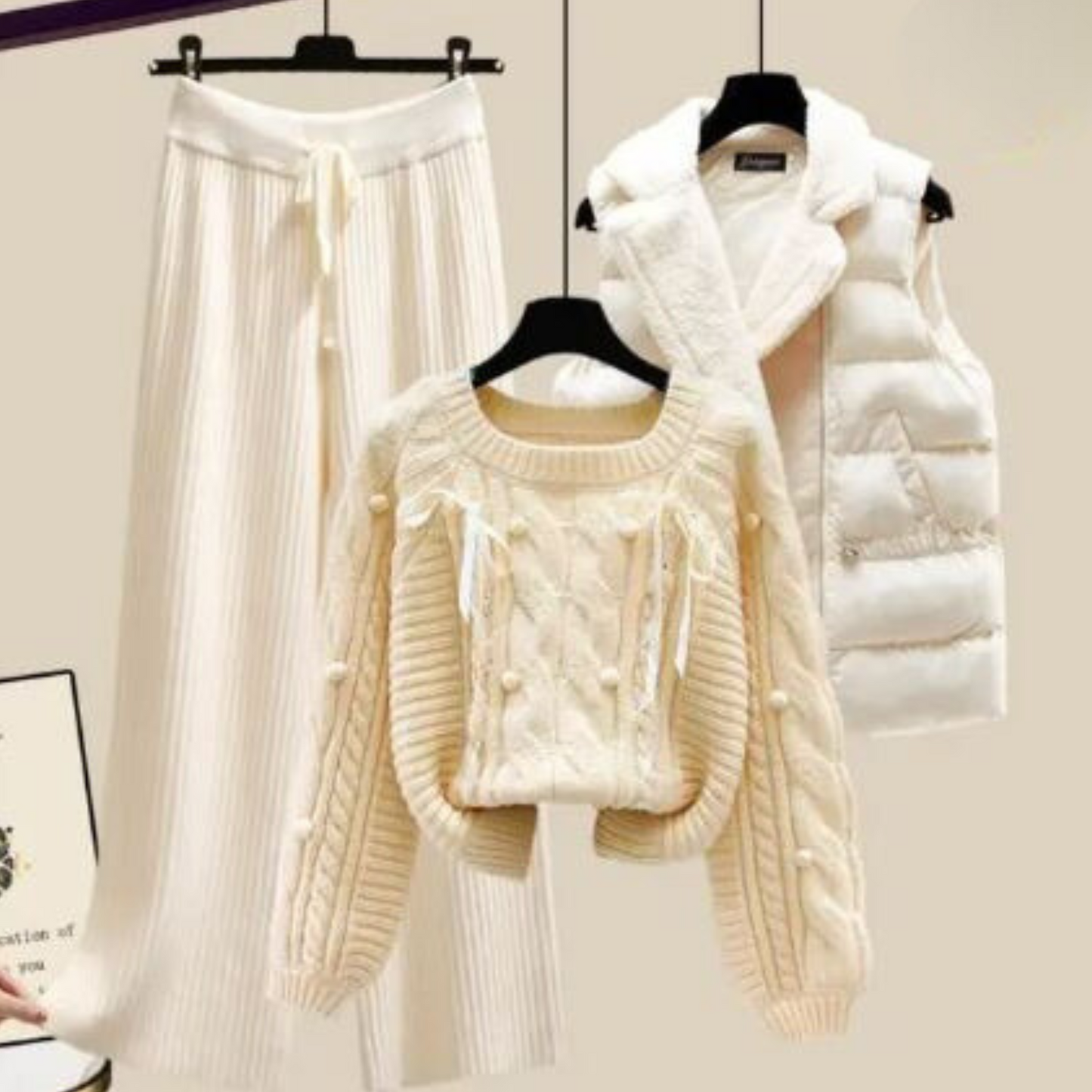 Damesvest Driedelig Set met Trui en Wijde Broek
