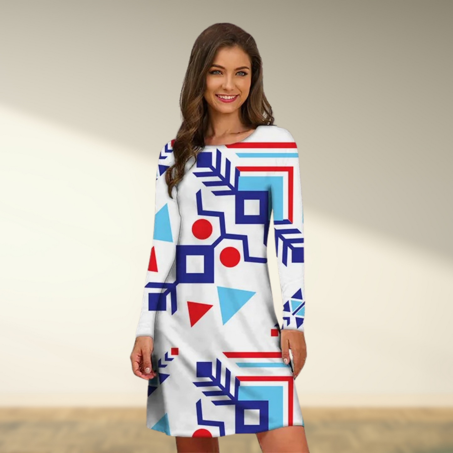 Vrouwelijke Vintage Jurk Lange Mouwen Retro Stijl