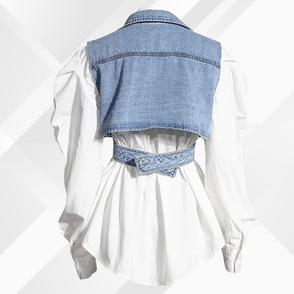 Blouse met Pofmouwen en Denim Vest dames