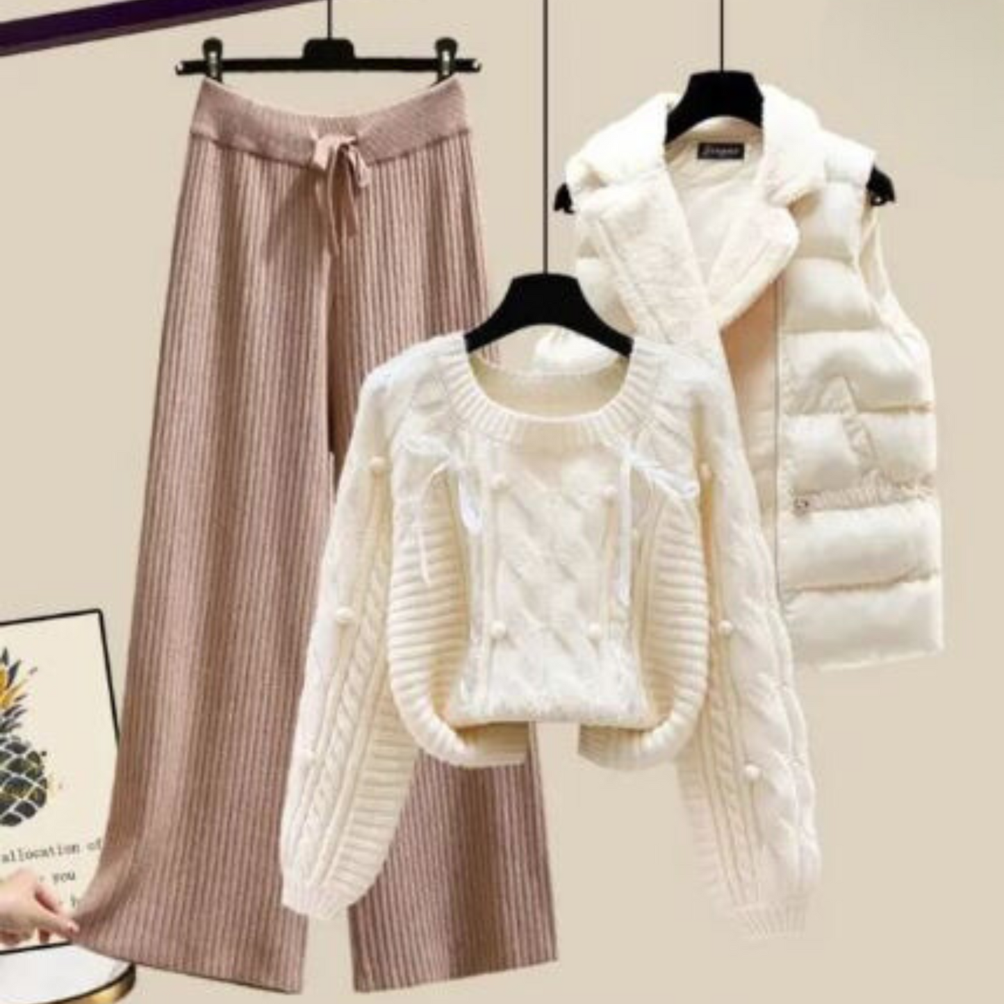 Damesvest Driedelig Set met Trui en Wijde Broek