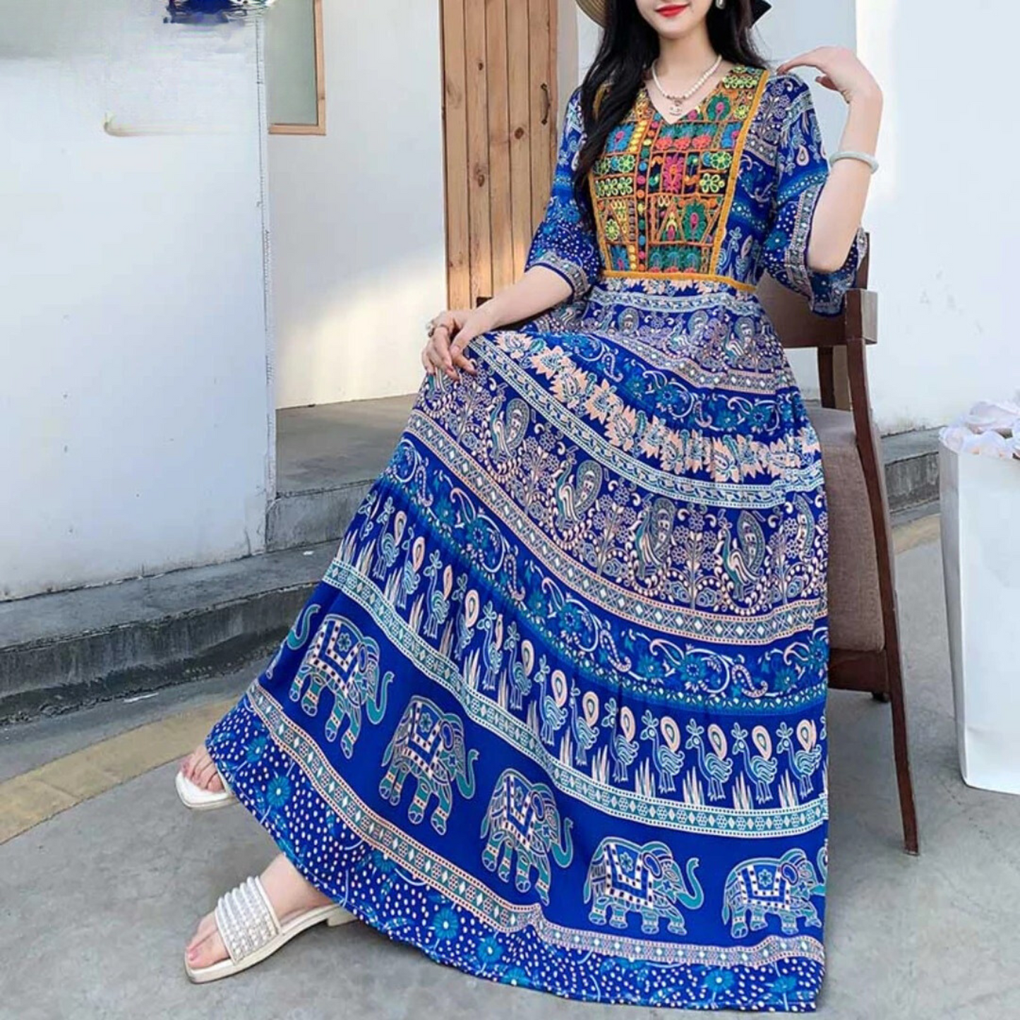 Lange Jurk met Print Elegante Vrouwelijke Stijl