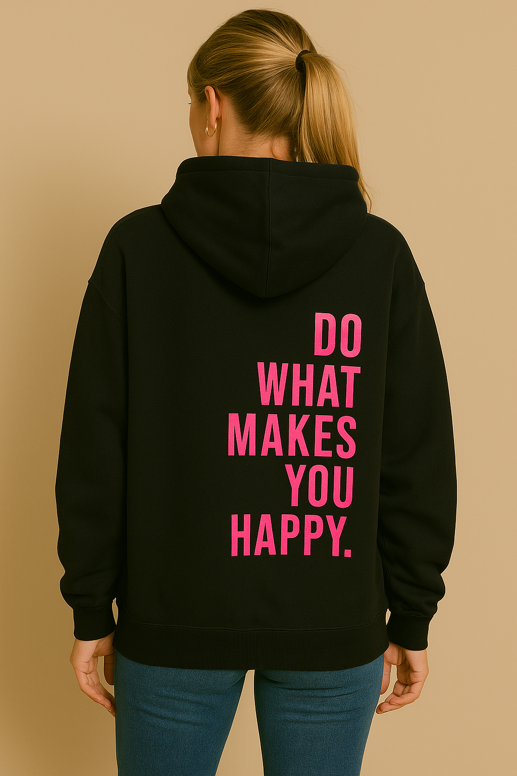 Dames Hoodie Ruimvallend met Happy Print