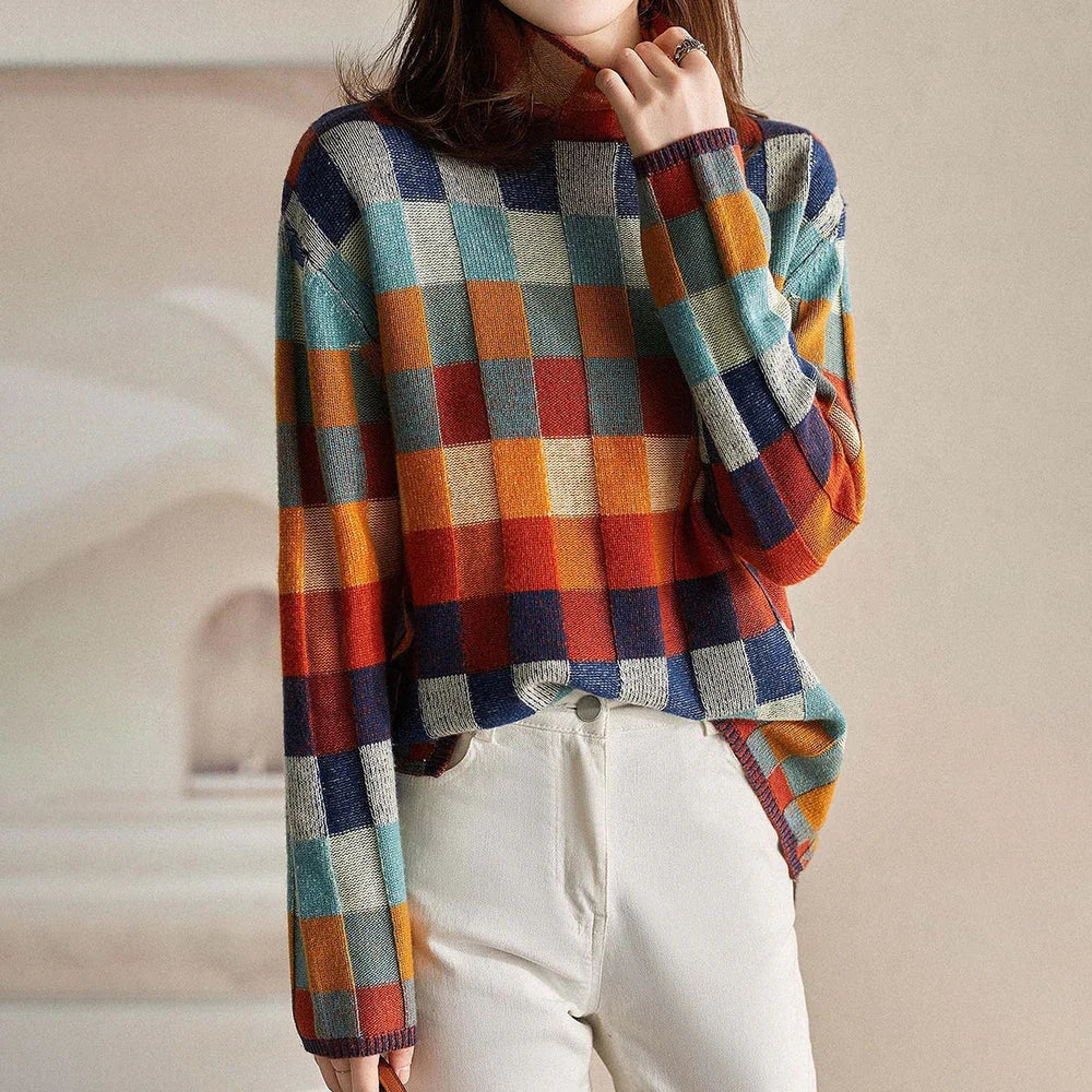 Kleurrijke Geruite Trui voor Vrouw - Mode Vibes