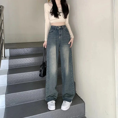 Hoge Taille Wide Leg Jeans Dames Retro Stijl - Mode Vibes