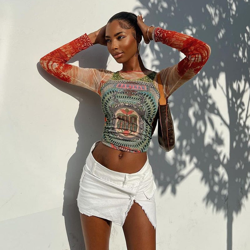 Mesh Top Arty Design voor Een Edge Uitstraling - Mode Vibes