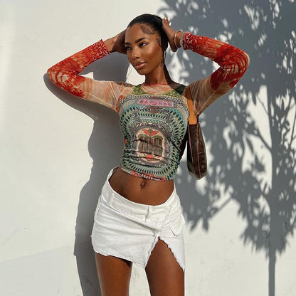 Mesh Top Arty Design voor Een Edge Uitstraling - Mode Vibes