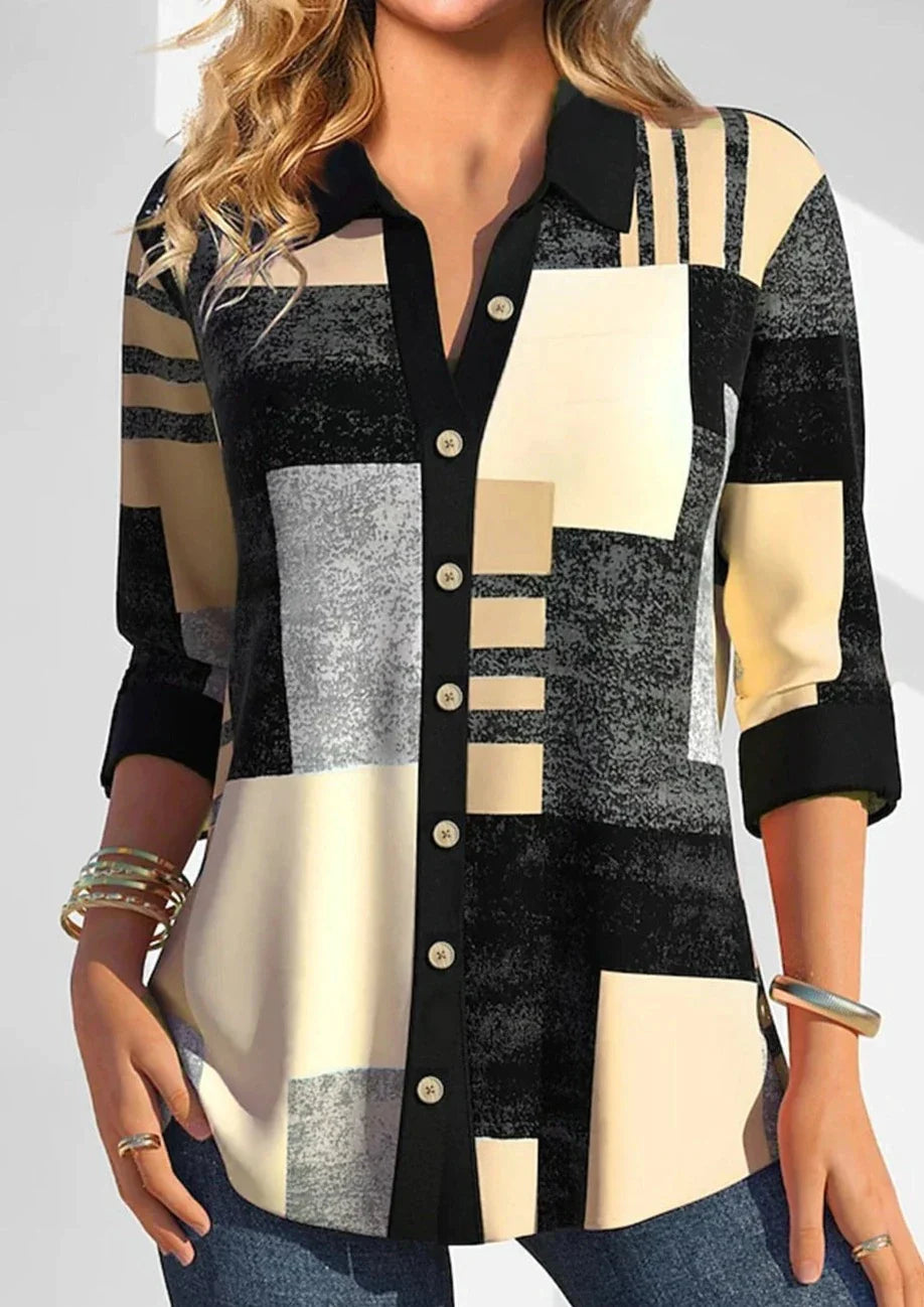 Vrouwelijke Geruite Blouse Casual Stijl
