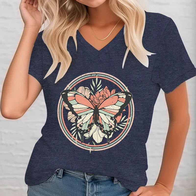 V-hals Shirt Bedrukt Casual Dame