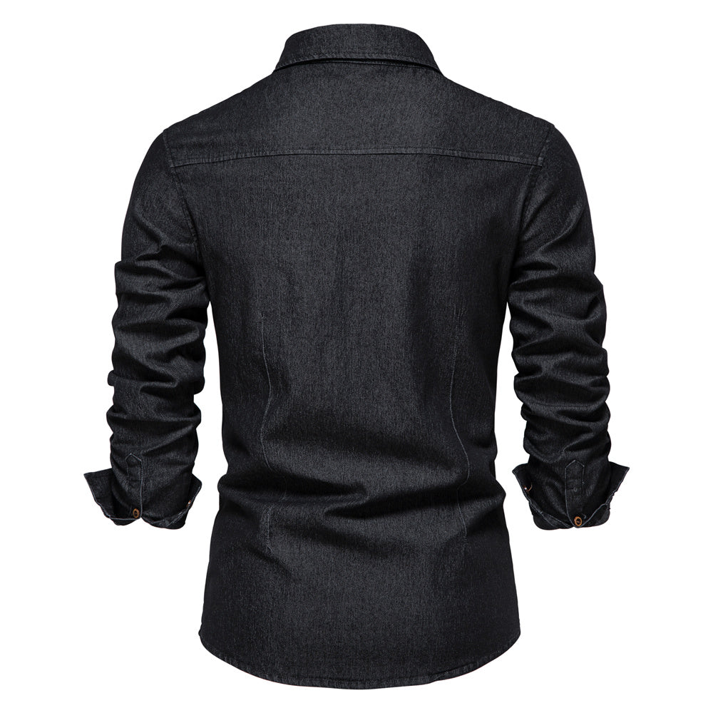 Heren Overhemd Blauwe Denim Klassiek
