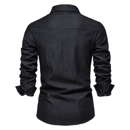 Heren Overhemd Blauwe Denim Klassiek