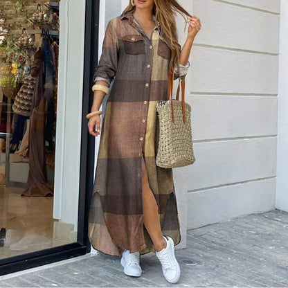 Maxi Denim Jurk met Relaxte Pasvorm en Shirtkraag