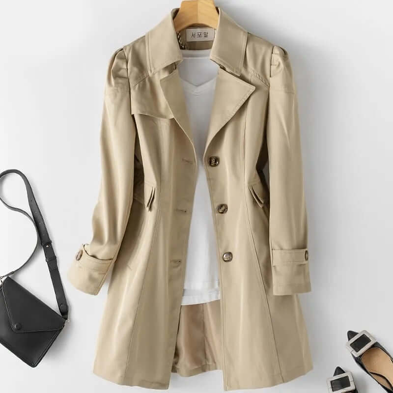 Halflange Dames Trenchcoat met Enkele Knoopsluiting en Elegante Pasvorm