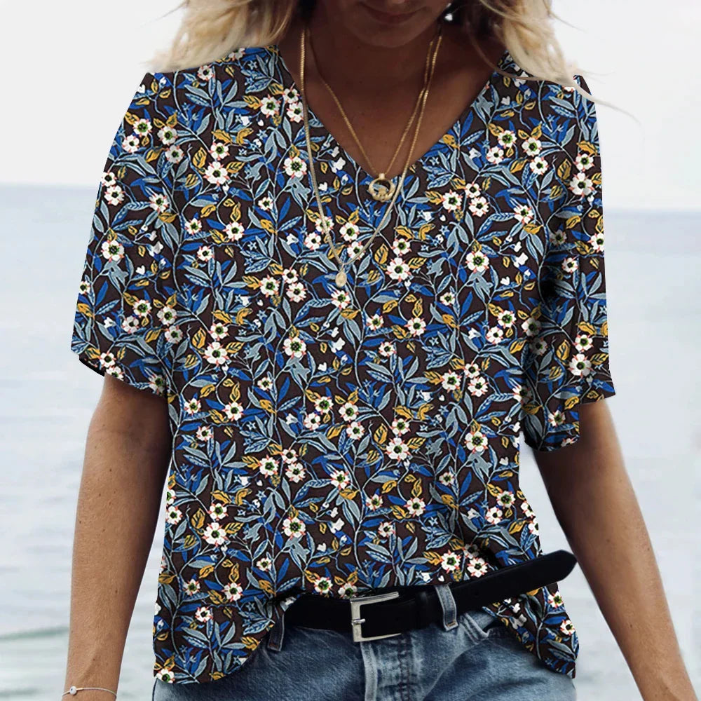 V-hals Shirt Korte Mouwen Zomerse Stijl