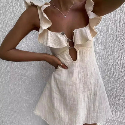 Ruffle | Abito Estivo Corto Donna con Scollo a V e Volant-4