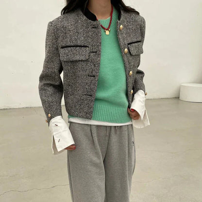 Geruit Jasje met Metalen Knopen Dame Blazer