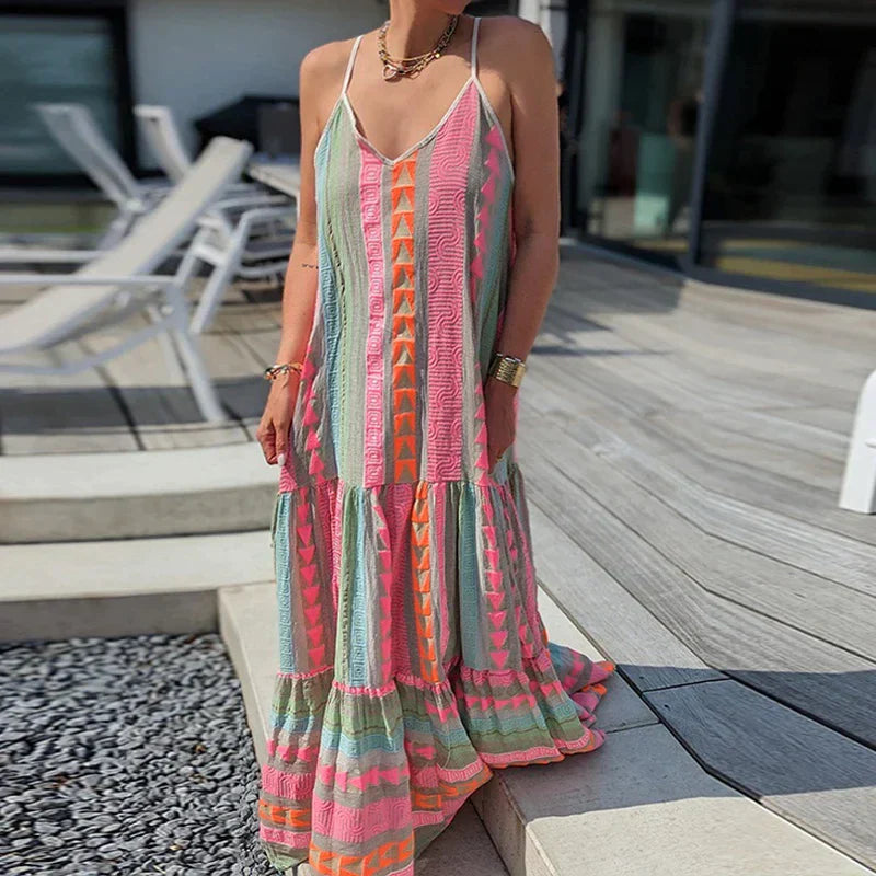 Mouwloze Jurk met Ruches en Bloemenprint Zomerjurk