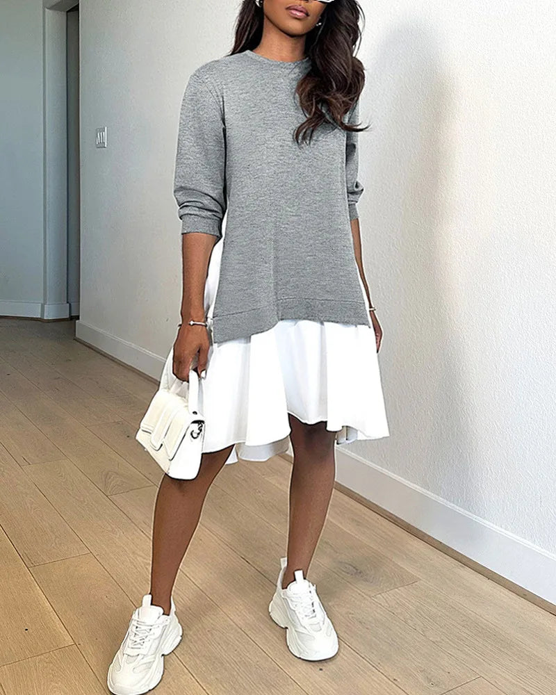 Vrouwelijke Sweatshirtjurk met Ruches Zacht en Comfortabel