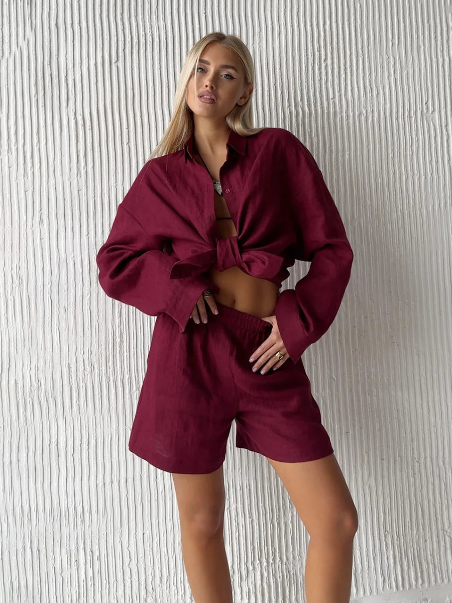 Variant image for Bornladies | Set Tuta Donna in Cotone Morbido con Camicia a Maniche Lunghe e Pantaloni Elasticizzati-18