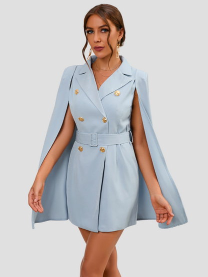 Dames Cape Jurk met Gouden Blazer Details - Mode Vibes