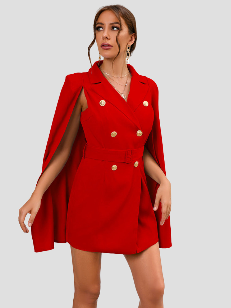 Dames Cape Jurk met Gouden Blazer Details