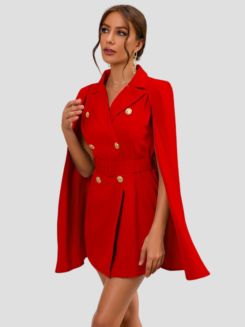 Dames Cape Jurk met Gouden Blazer Details