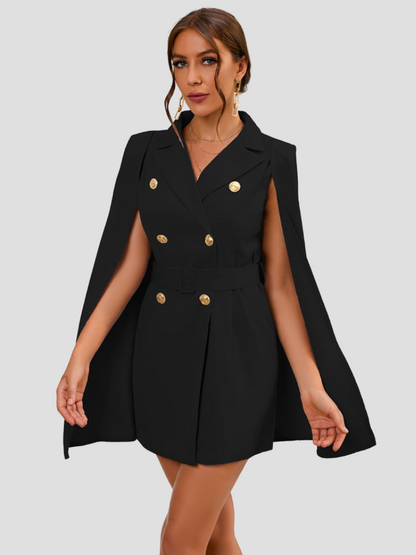 Dames Cape Jurk met Gouden Blazer Details