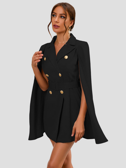 Dames Cape Jurk met Gouden Blazer Details