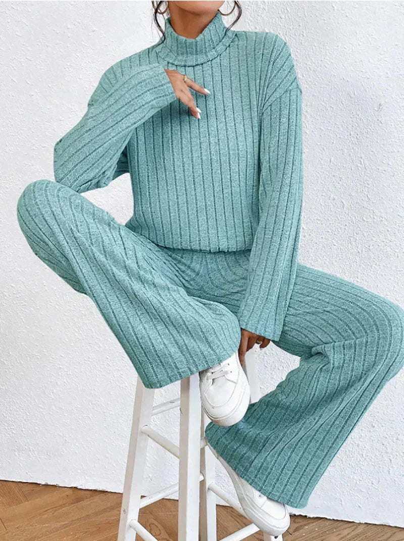 Gestreepte Gebreide Trui en Broek Set