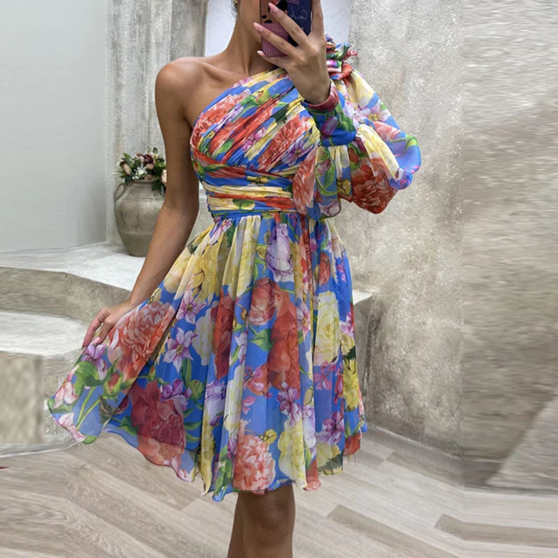 Vrouwelijke Off-the-shoulder Jurk Bloemenprint Zomerjurk