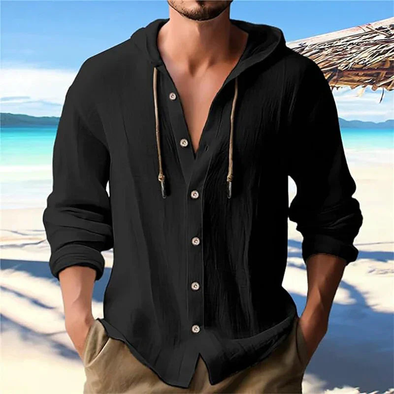 Linnen Heren Shirt Met Capuchon Licht en Ademend
